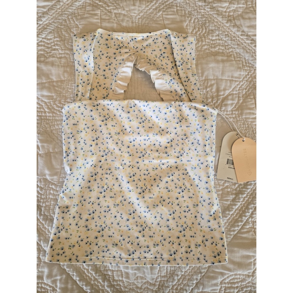 Blogilates Ruffle Back Tank Floral Women's S Built-In Bra Open Back NWT New